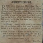 Advertisement regarding runaway slave, Colchester, 1753