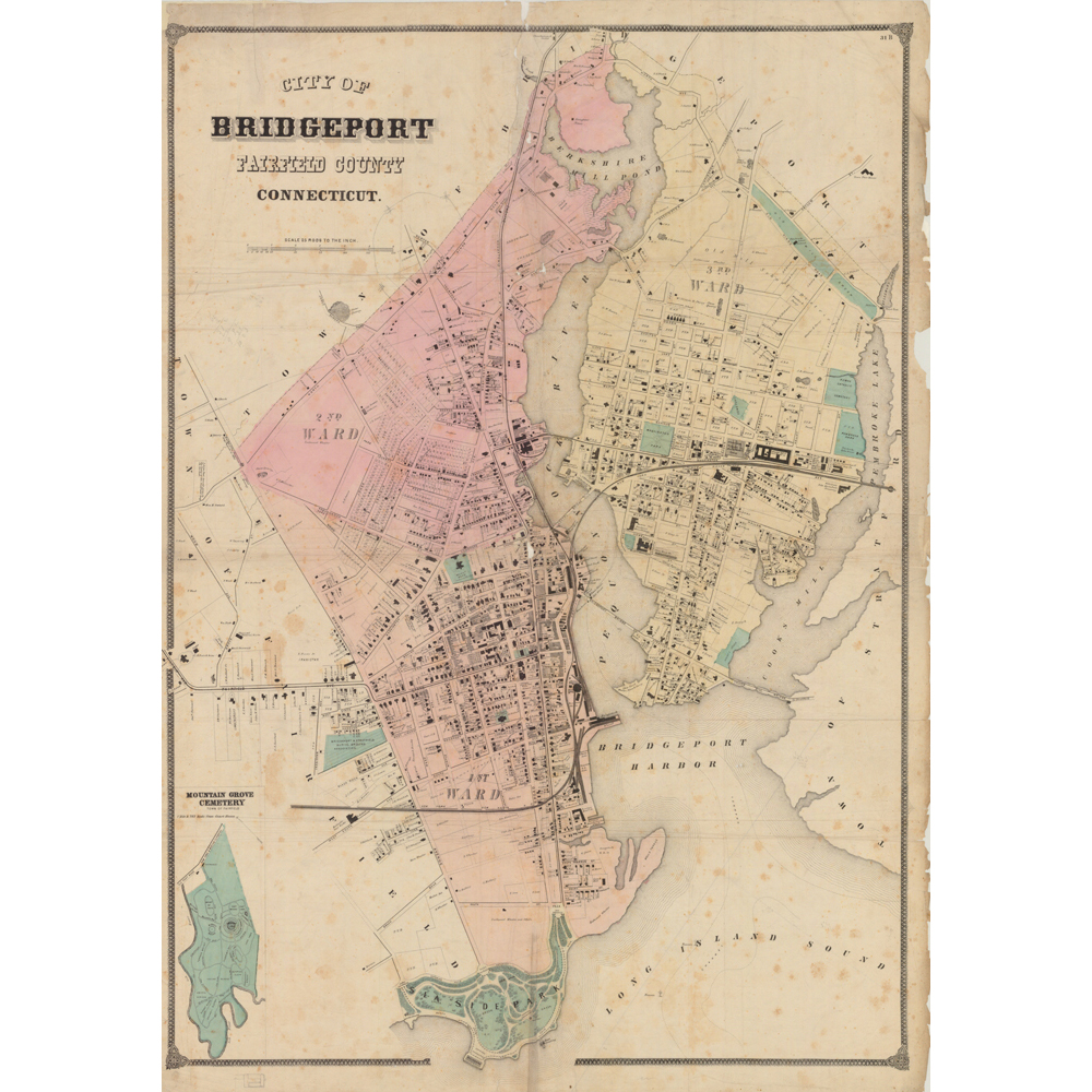 Carte Ancienne De Bridgeport, Connecticut (1867) - Reproduction Vintage Prête à Encadrer