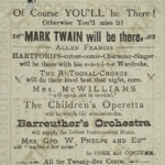 Broadside advertising Mark Twain and others performing at Music Hall, 1881