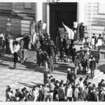 Puerto Rican demonstrators on steps of City Hall, Hartford, 1970